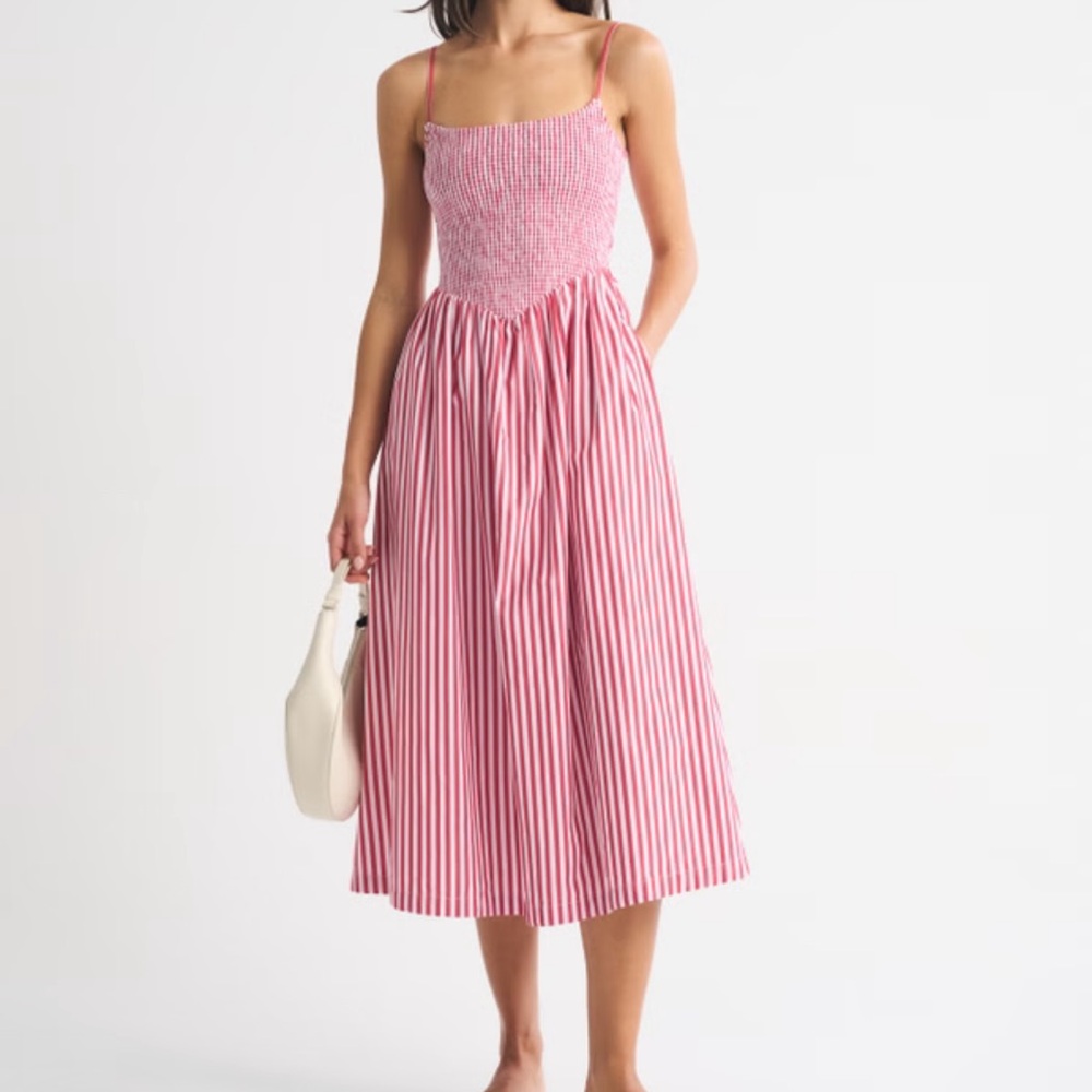 NWT Abercrombie Sydney Smocked Dipped-Waist Midi Dress